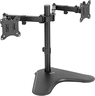 VIVO Full Motion Dual Monitor Free-Standing Desk Stand VESA Mount with Articulating Double Center Arm Joint | Holds Two 13" to 30" Screens (STAND-V102F)