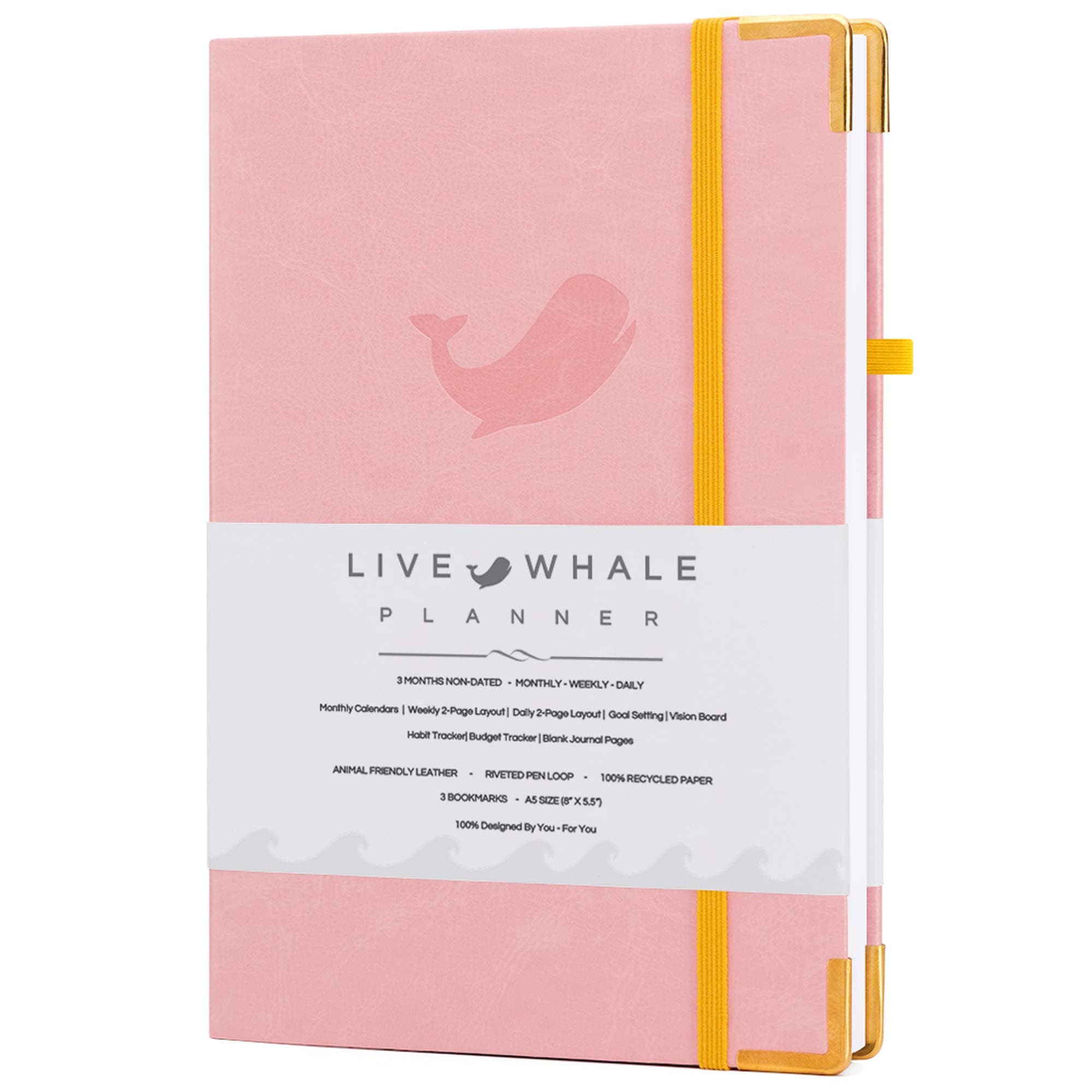 Live Whale Undated Planner - Older Version, 12 Month Full Focus Weekly Planner/Monthly Productivity Journal for Habit Tracking, Wellness, Gratitude Journaling, Goal Planner (Pink)