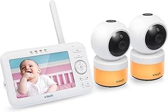 VTech [Upgraded] VM5463-2 Video Baby Monitor 5" LCD with 2 Cameras, Battery 12 Hrs. Video Mode, Pan Tilt Zoom, Color Night Light, Glow On The Ceiling Projection, Sound Activated Features, Two-Way Talk