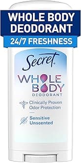 Secret Whole Body Deodorant Stick for Women, Naturally Derived Ingredients, Unscented, Aluminum Free Deoderant Stick, 72 HR Odor Protection, 2.4 oz