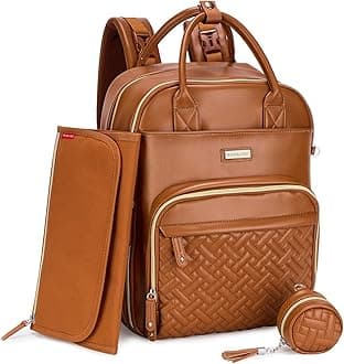 RUVALINODiaper Bag Backpack, Multifunction Travel Pack Maternity Baby Changing Bags, Large Capacity, Waterproof, Brown