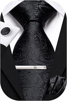 Hi-TieSilk Ties for Men Pink Blue Black Mens Ties Set 4 PCS Necktie Pocket Square Cufflinks Clip Pin for Wedding