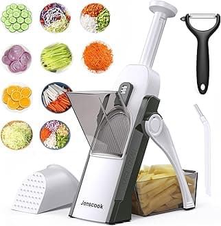Safe Mandoline Slicer for Kitchen, Adjustable Thickness 0.1-8 mm, 5 in 1 Multi Vegetable Chopper, Potato Slicer, Food Chopper French Fry Cutte, Mandolin, Slicer Vegetable Cutter (GreenBlack)