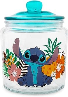 Silver Buffalo Disney Lilo & Stitch Glass Snack Jar Container With Lid | 6 Inches Tall
