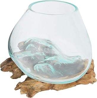 Creative Co-Op Glass Planter/Vase on Natural Wood Base (DF3116)