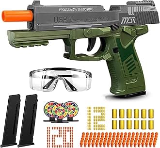 Toy Gun Automatic Reloading Rebound and Shell Ejecting Soft Foam Blaster with 3 Magazine and Goggles, Ideal for Shooting Games, Education Model Toy Pistol - Gift for Kids Boys Girls