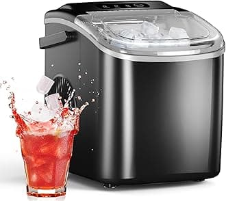 Ice Maker Countertop, Efficient Easy Carry Ice Machine, Self-Cleaning Ice Maker with Ice Scoop & Basket, 9pcs/ 6mins 26.6Lbs Per Day for Home/Office/Kitchen,Black