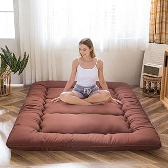 MAXYOYO Japanese Floor Mattress Futon Mattress, Thicken Tatami Mat Sleeping Pad Foldable Roll Up Mattress Boys Girls Dormitory Mattress Pad Kids Floor Lounger Bed Couches and Sofas, Coffee, Twin Size