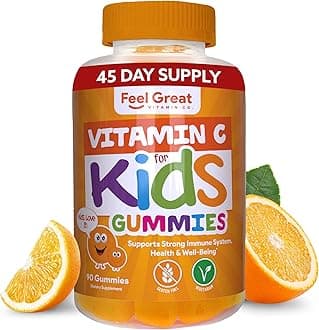 Feel Great 365 Vitamin C Gummies for Kids | Chewable Orange Flavored Gluten Free & Vegetarian Gummies| Immune Support for Kids | 250 MG Kids Vitamin C | 45 Day Supply