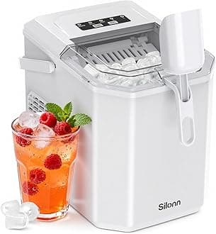 Silonn Ice Maker Countertop,Self-Cleaning Ice Makers with Basket and Scoop,9 Cubes in 6 Mins, 26 lbs per Day, Ideal for Home,Kitchen,Camping,RV,White