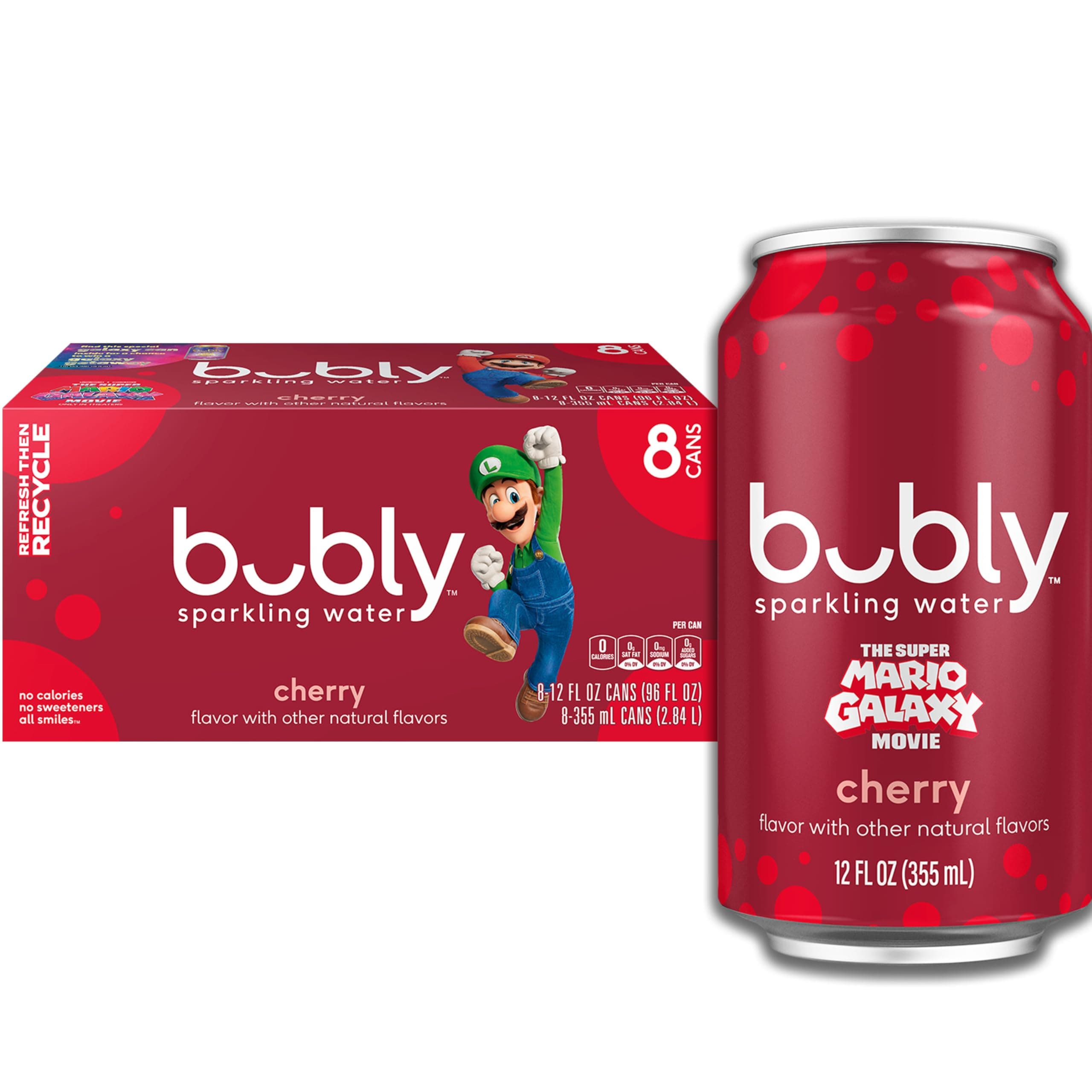 bubly Sparkling Water, Cherry, Zero Sugar & Zero Calories, Seltzer Water, 12 Fl Oz Cans (Pack of 8)