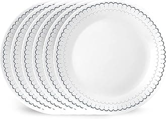 6-Piece 10.25" Dinner Round Plates Vitrelle Triple Layer Glass, Lightweight Round Plates, Chip and Scratch Resistant, Microwave and Dishwasher Safe, Caspian Lace