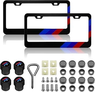 License Plate for Logo Premium Black Steel BMW License Plate Holder Compatible All Vehicle License Plate Tag Cover Fit Accessories Included (Black-Blue Blue red) (for BMW)