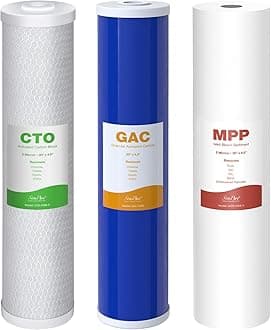 SimPure 3-Stage 20" x 4.5" Whole House Water Filter Cartridge Replacement, 5 Micron Sediment GAC CTO Carbon Filter for DB20P, DGD-5005-20, EP20-BB