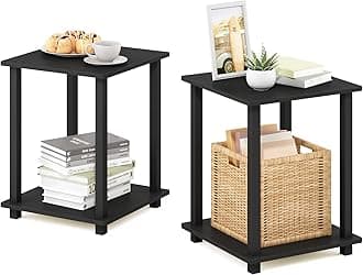 Furinno SIMPLISTIC Side Table Set of 2, 2-Tier End Table, Nightstand, Night Stand, Bedside Table, Easy Assembly, for Living Room, Bedroom, Americano