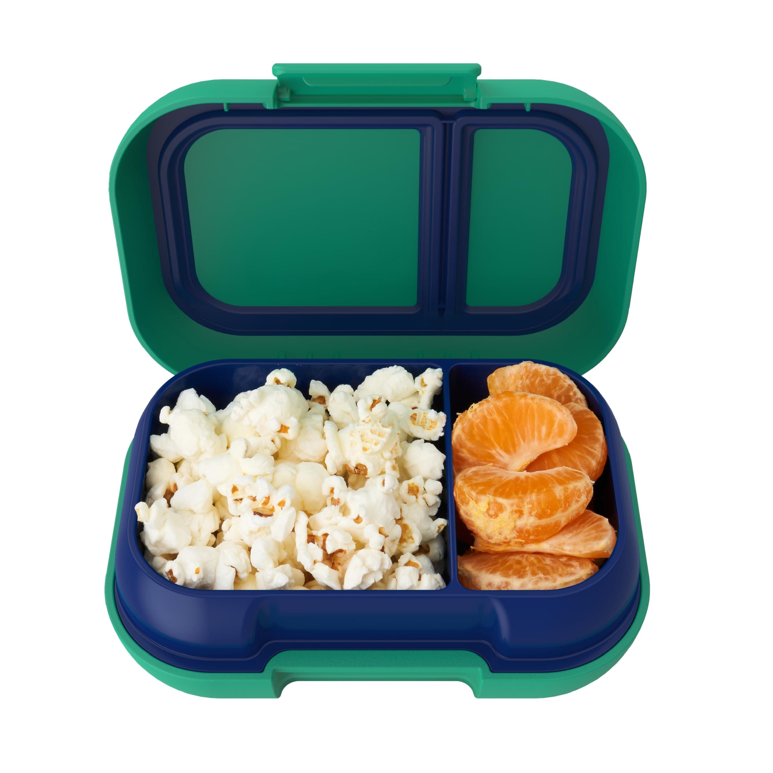 Kids Snack - 2 Compartment Leak-Proof Bento Box Container for Snacks and Small Meals, Easy-Open Latch, Dishwasher Safe, BPA-Free for School, Daycare, & Sports - Ideal for Ages 3+ (Green/Navy)