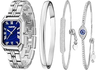 Women's Rectangle Bracelet Watch Set Premium Crystal Accented Bangle Watch W50889L