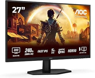 – AOC Q27G42ZE 27 inch WQHD Gaming Monitor 260Hz, Fast IPS Panel, 0.3ms MPRT, Adaptive Sync, HDR10, G-Sync Compatible, (2560x1440 HDMI 1x 2.0 DP 1x 1.4) Black