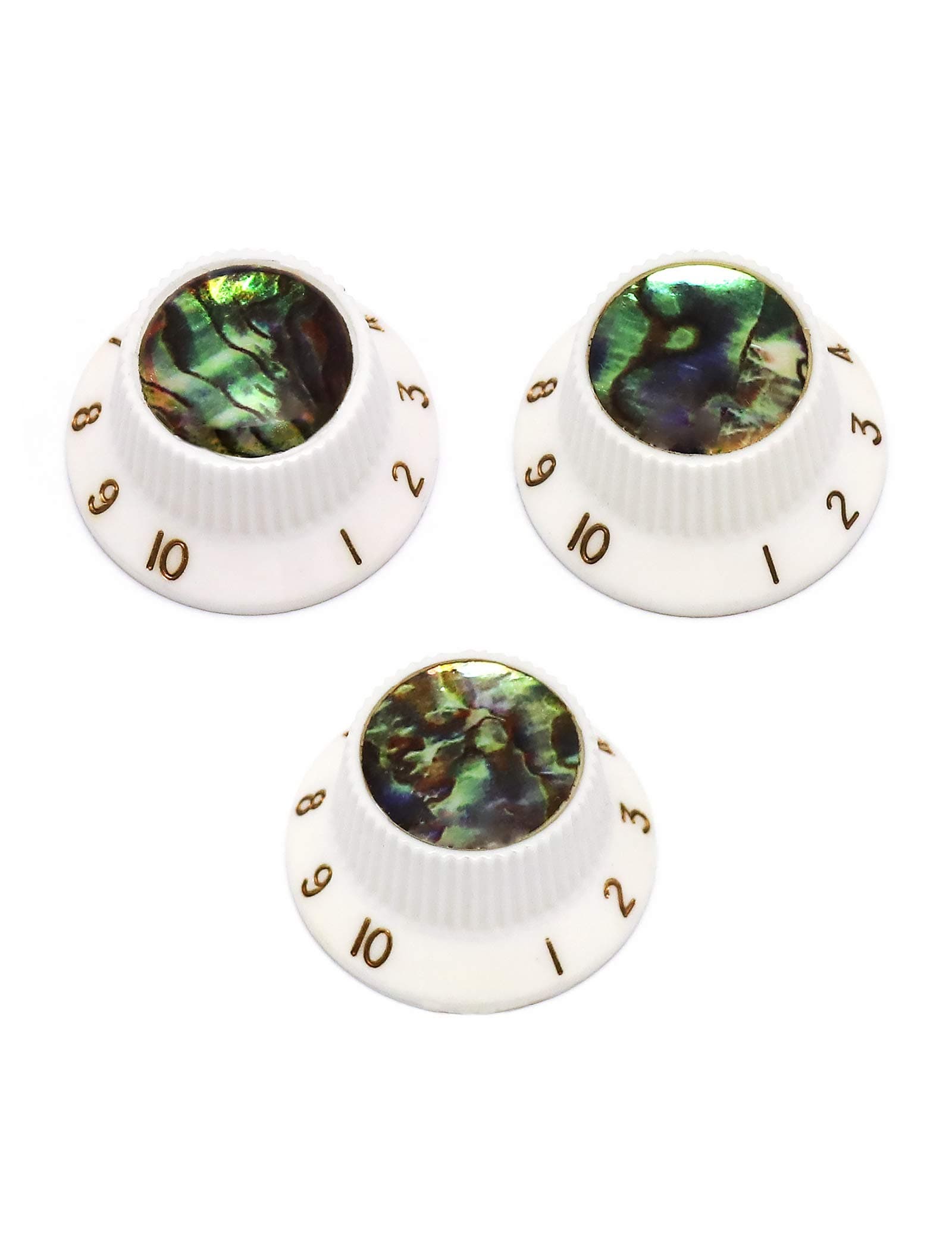 Guitar Knobs Abalone Top Speed Control Knobs 6mm Shaft Pots Volume Tone Knob Compatiable with Strat Stratocaster Electric Guitar Set of 3Pcs White.
