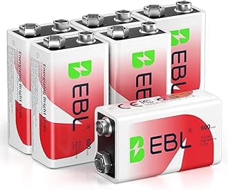 EBL 9 Volt Batteries 600mAh Li-ion Rechargeable 9V Battery Lithium-ion, 6 Packs