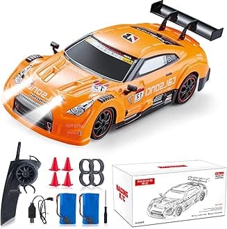 LFOLUSURemote Control Car RC Drift Car 1:16 Scale 4WD RC Car with LED Lights 2.4GHz 28km/h RTR High Speed Racing Sport Toy Car for Adults Boys Girls Kids Gift 2Pcs Rechargeable Battery