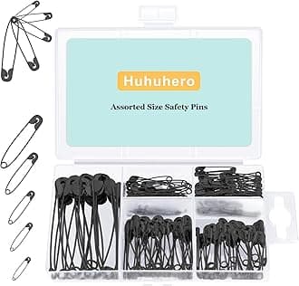 Huhuhero 160-Pack Safety Pins Assorted, Small and Large Safety Pins for Clothes Costume, 5 Different Sizes Nickel Plated Steel Pin Bulk, Sewing Arts Crafts Supplies, Black