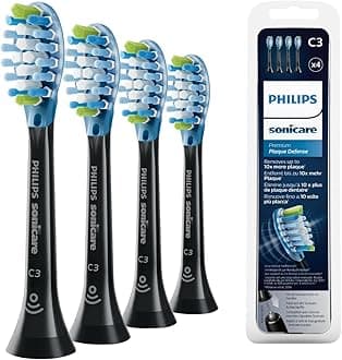 Sonicare Original C3 Premium Plaque Defence Standard Sonic Toothbrush Heads - 4 Pack in Black (Model HX9044/33) (Packing May Vary)
