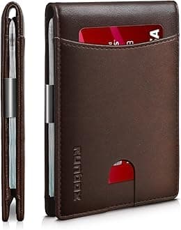 Slim Money Clip Wallets for Men, Minimalist Leather Bifold RFID Blocking Mens Front Pocket Wallet with 11 Card Slots Gift Box, Coffee, Medium, Minimalist