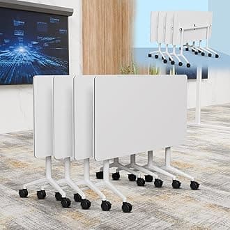 6-8 Person Conference Table Folding Conference Table for Office,Training, Seminar,Schools Modern Wood Conference Meeting Room Table Large Rectangular Conference Room Tables (4, White, 47in)