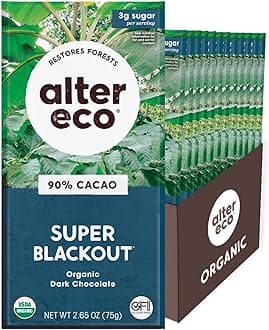 Chocolate Bars | Pure Dark Cocoa, Fair Trade, Organic, Non-GMO, Gluten Free (12-Pack Super Blackout)