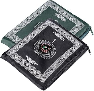 Anlising 2 Pieces Portable Travel Prayer Mat with Compass, Waterproof Polyester Prayer Rug, Muslim Travel Prayer Mat, for Ramadan Gifts (60cm×100cm)