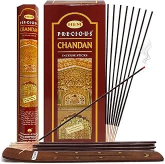 Precious Chandan (Indian Sandalwood) Incense Sticks and Incense Stick Holder Bundle Insence Insense Hem Incense Sticks