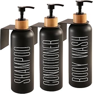 Shower Soap Dispenser Wall Mounted, Contains Shower Dispenser 3 Chamber No Drill. Pump Bottle Dispenser with Wall Mount Brackets, Perfect for Guest Bathroom Essentials. (Black & Wall)