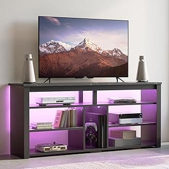 Bestier LED Tall Entertainment Center for 55/60/65 inch TV, TV Stand with Storage for PS4 Xbox, Adjustable Shelf Media Console for Living Room, Black Marble