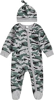 Newborn Baby Girl Boy Clothes Infant Long Sleeve Soild Footed Romper Zipper Footie Jumpsuit With Hat Fall Outfit