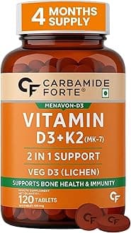 Carbamide Forte Vitamin D3 K2 | Vitamin K2 MK7 Supplement for Bone & Heart Health | Vitamin d for women & men | vitamin k2 and d3 supplements -120 Veg Tablets