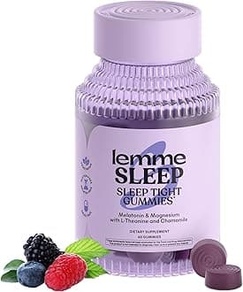 Lemme Sleep Gummies with 5mg Melatonin, Elderberry, Magnesium, L-Theanine, Chamomile and Lavender, Drug-Free Nighttime Sleep Aid, Gluten Free, Gelatin Free, Non GMO, Berry Flavored (60 Count)