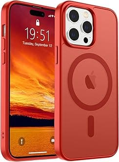 SUPFINE Magnetic for iPhone 14 Pro Case (Compatible with MagSafe) (Military Grade Drop Protection) Slim Translucent Matte Shockproof with Anti-Fingerprint Phone Case,Red