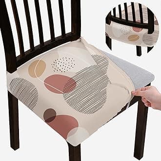BRIDA Stretchable Floral Geometric Printed Dining Chair Seat Covers Elastic Chair Seat Case Protector, Slipcovers (Abstract Circles, 4 Seat Cover)