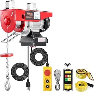 VEVOR Electric Hoist, Load Double Cable 200 kg, Remote Control Wired 4.2 m and Wireless 100 m, Lifting Height Single Cable 12 m, Single Double Sling Emergency Stop for Garage, Warehouse, Factory