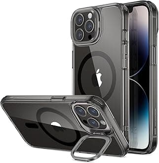 ESR for iPhone 14 Pro Max Case, Compatible with MagSafe, Adjustable Camera Ring Stand, Scratch Resistant Back, Military-Grade Protection, TPU, Classic Magnetic Back Cover with Kickstand, Clear Black