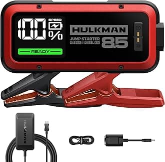 Hulkman Alpha85,Carmine Red,2000A 74Wh Car Jump Starter, Includes 65W Quick Charger,12V Portable Car Battery Jump Starter,Backup Power Bank,LED Display,Jumper Cables for up to 8.5L Gas/6.0L Diesel