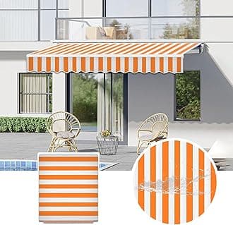 Commercial Patio Awning Top Replacement Fabric| 100% Polyester Sunshade Shelter with UV & Water-Resistant Fabric for Deck, Balcony, Yard, Coffee,Customizable(Orange White Stripes,19.6x11.5ft)