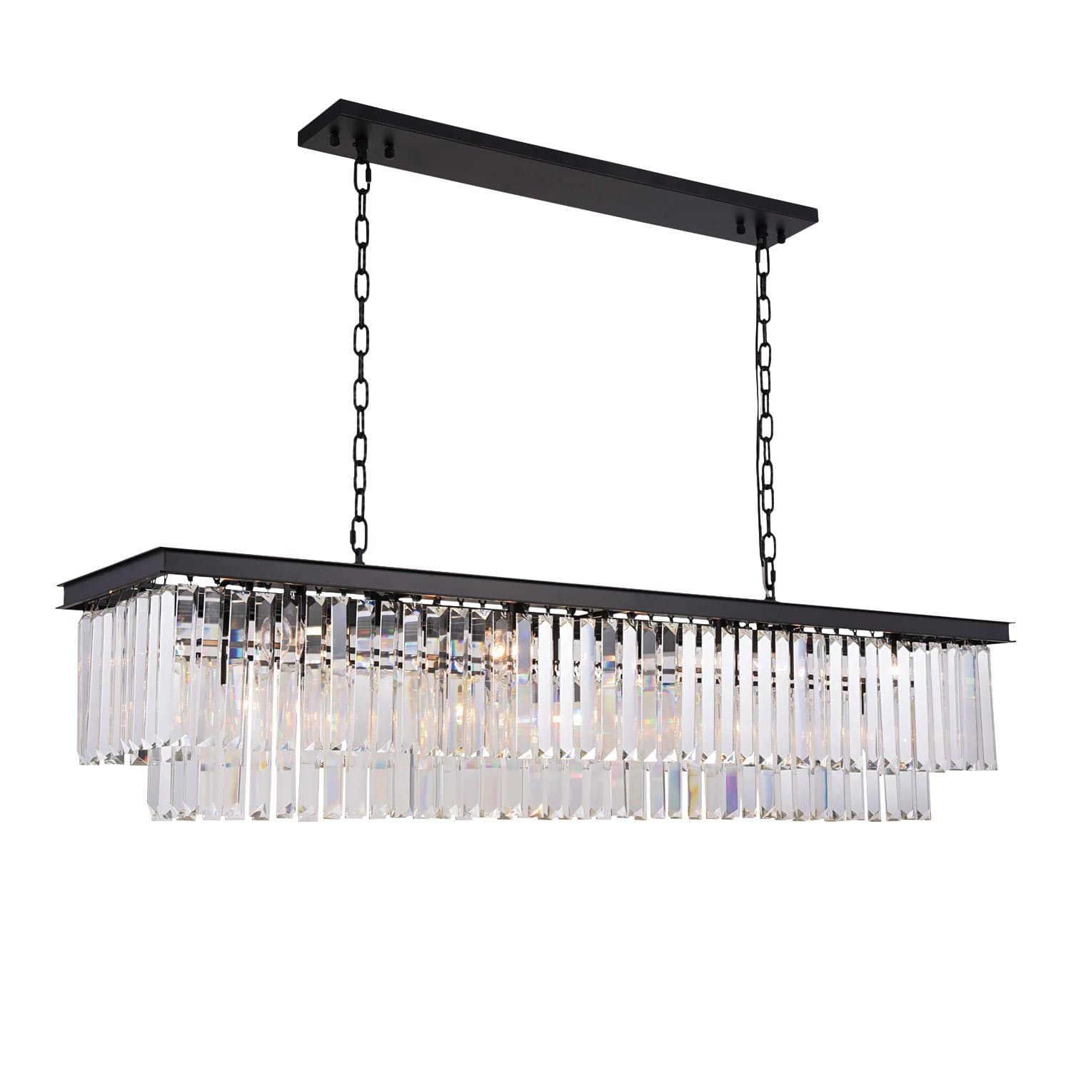 Odeon 12 Light Clear Glass Fringe Rectangular Chandelier Light Fixture in Java Brown Finish - Restoration Revolution 700136-001