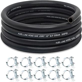 1/2 Fuel Line, NBR Rubber 1/2 Fuel Hose Nylon Braided with Hose Clamps, Fuel Line Hose for Automotive Vehicles(10FT)