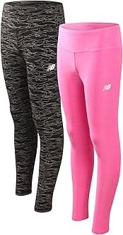New Balance Girls Leggings - 2 Pack Girls Athletic Leggings for Dance Running Workout - Active Yoga Pants Tights for Kids