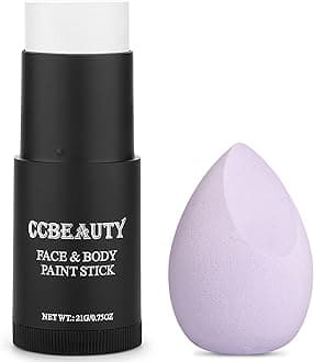 CCbeauty Clown White Face Paint Stick,Face Painting Kit,Non Toxic SFX Makeup For Joker Skeleton Halloween Costume Cosplay,Professional Body Paint,Full Coverage Painting Foundation With Makeup Sponge