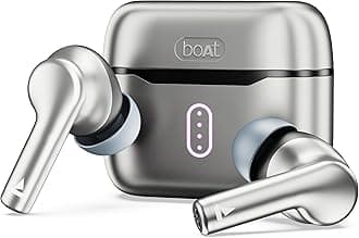Boat Airdopes 141 Pro Buds, 13mm Drivers, Metallic Finish, 60HRS Battery, 4Mics ENx, Fast Charge, IPX5, v5.3 Bluetooth TWS in Ear Earbuds Wireless Earphones with mic (Surfer Silver)