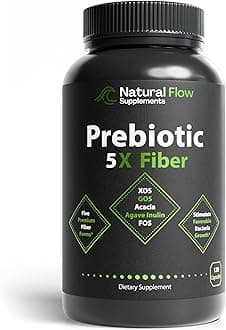 - Prebiotic Fiber Supplement 5-in-1 Capsules - Natural Flow 5X Fiber XOS, GOS, FOS, Acacia and Agave Inulin, Daily Soluble Fiber Formula for Gut Support and Boost Good Bacteria Diversity, 120 Caps