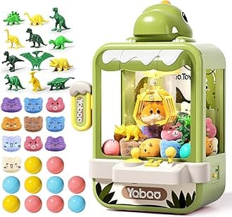 Eohemeral Dinosaur Claw Machine for Kids,Electronic Arcade Game Machine with Music,Mini Vending Machine Boys Birthday Toys Gifts Age 3+ Years,Includes 10 Plush Toys & 12 Dinosaur Accessories